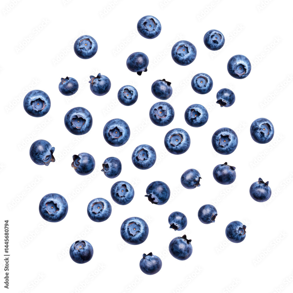 Fresh blueberries scattered on transparency background, showcasing their vibrant blue color and natural texture. arrangement highlights simplicity and beauty of these nutritious fruits Fresh blueberries scattered on transparency background, showcasing their vibrant blue color and natural texture. arrangement highlights simplicity and beauty of these nutritious fruits