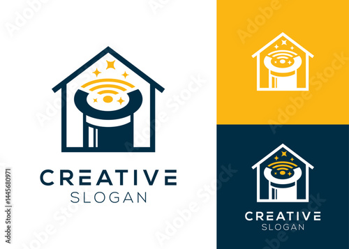 Magician hat or gentleman headdress with house and wifi logo design for technology