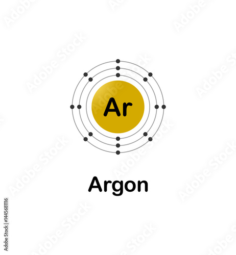 Vector illustration of an electron configuration diagram of the element Argon (Ar) on a white background.