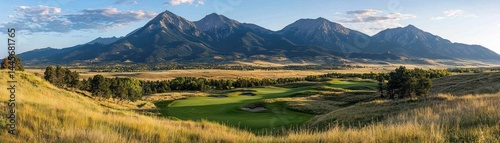 Panoramic View of Mountains and a Golf Course Landscape photo