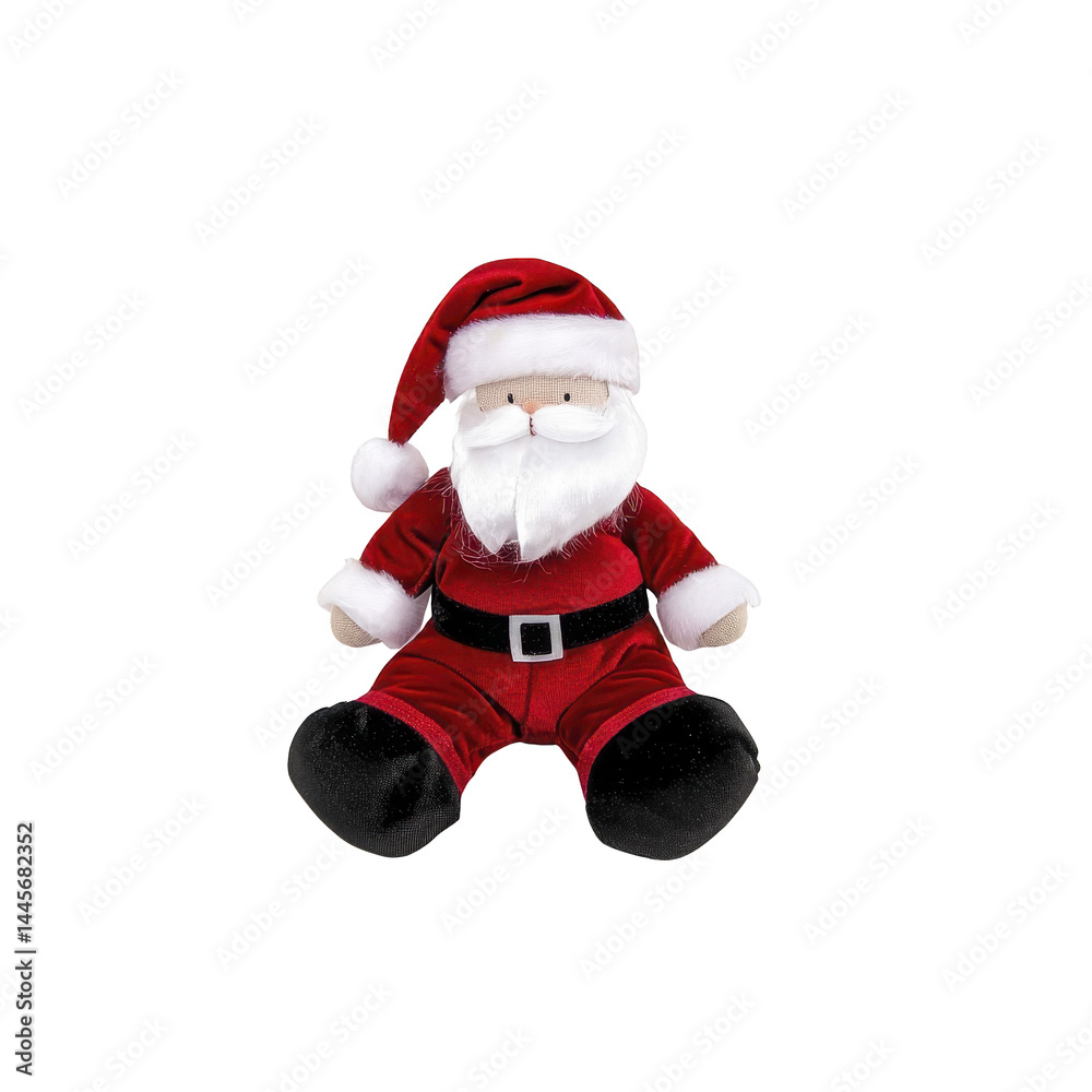 Plush Santa Claus toy with red suit, white beard, and black belt sits cheerfully, embodying festive holiday spirit. Perfect for Christmas decor or as cuddly gift Plush Santa Claus toy with red suit, white beard, and black belt sits cheerfully, embodying festive holiday spirit. Perfect for Christmas decor or as cuddly gift
