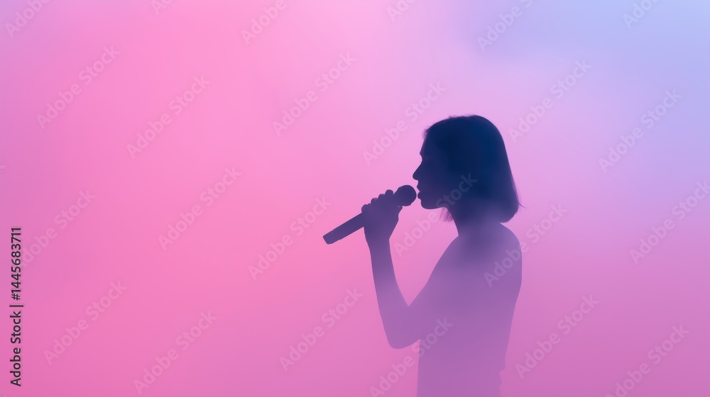 Musician performs on stage surrounded by vibrant pink and blue fog during live concert at night.