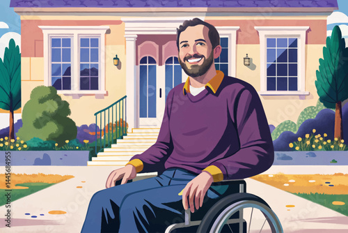 Portrait of a man in a wheelchair with beautiful smile vector
