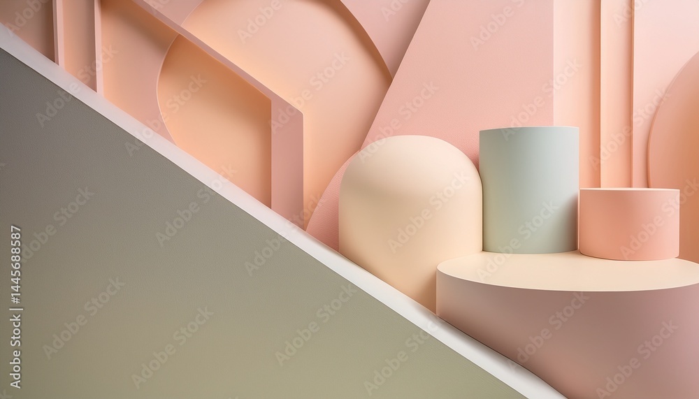 Geometric 3d smooth pastel shapes. Abstract background with light colour palette Geometric 3d smooth pastel shapes. Abstract background with light colour palette