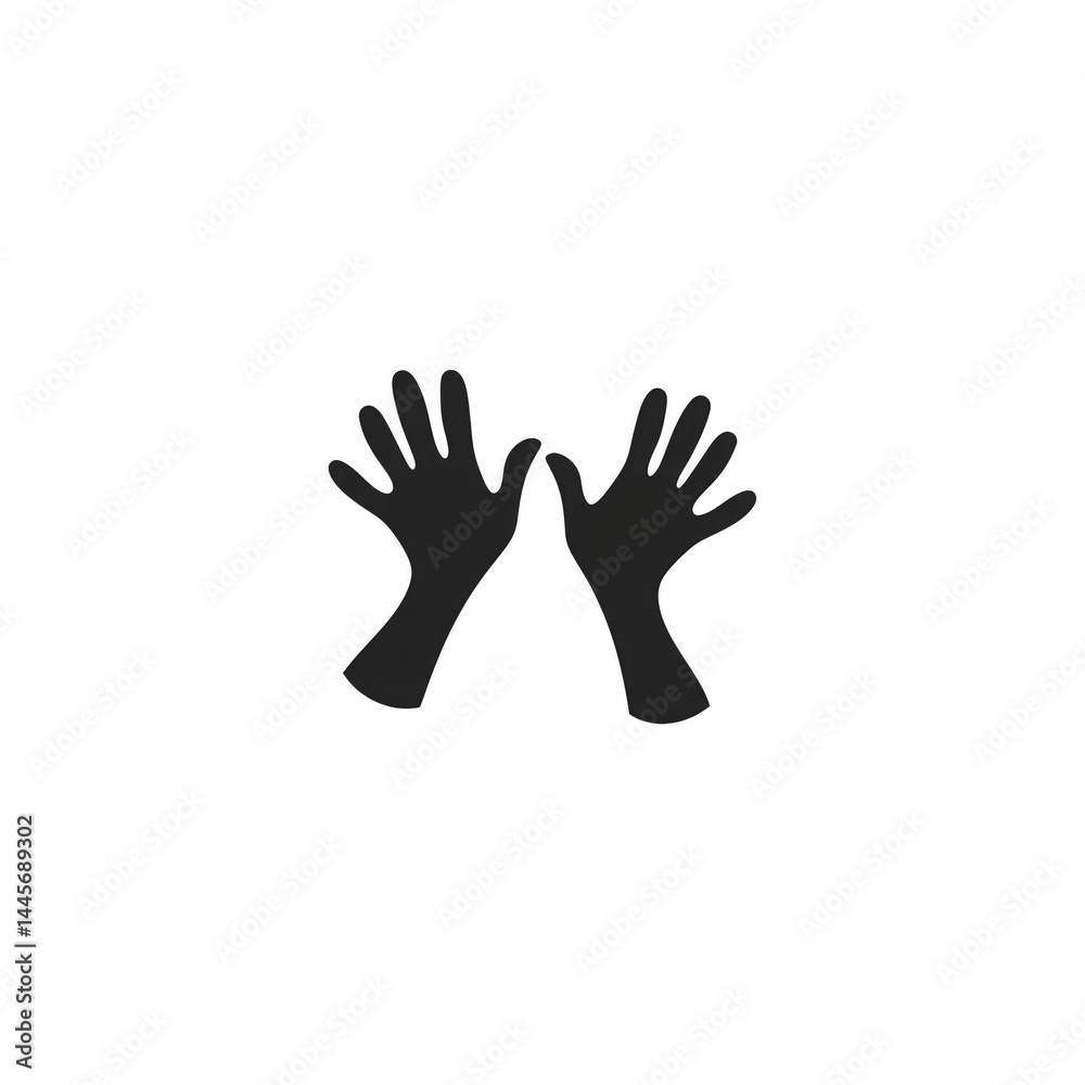 Two black silhouettes of hands are raised in celebratory gesture against transparency background, conveying sense of joy and excitement. simple design emphasizes expressive nature of hands Two black silhouettes of hands are raised in celebratory gesture against transparency background, conveying sense of joy and excitement. simple design emphasizes expressive nature of hands