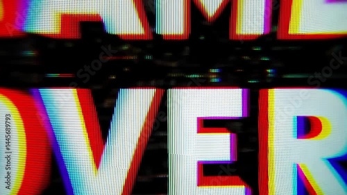 Vibrant Game Over Text with Digital Glitch Effect on Dark Background