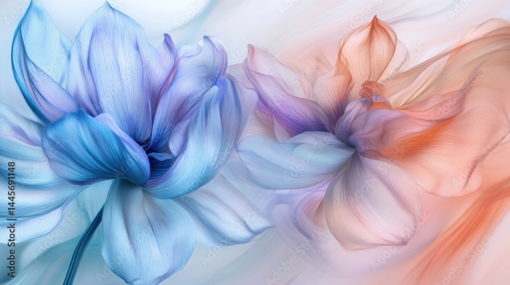 Obraz premium Beautiful ethereal blue and orange flowers with translucent layered petals