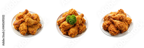 Plate of fried chicken set of against a Transparent background