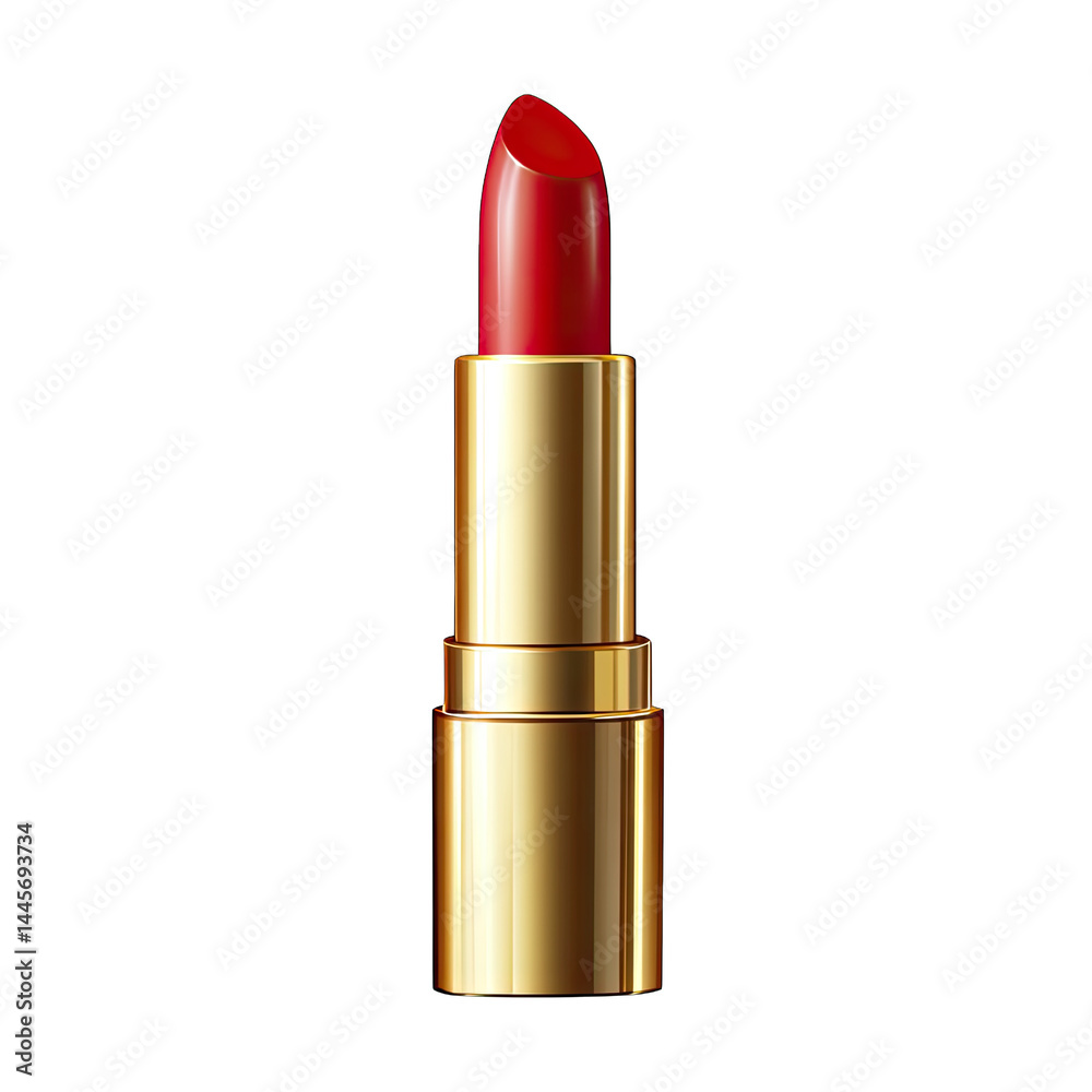 Red lipstick in golden tube, perfect for glamorous look Red lipstick in golden tube, perfect for glamorous look