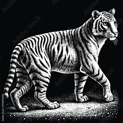 Tiger with halftone stipple effect