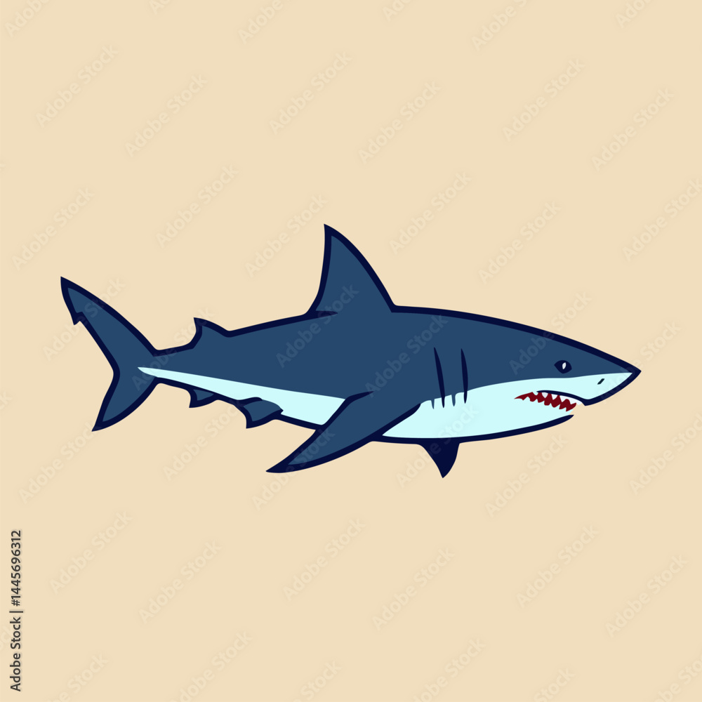 Fototapeta premium Blue shark vector logo icon with streamlined fins and minimalist design concept