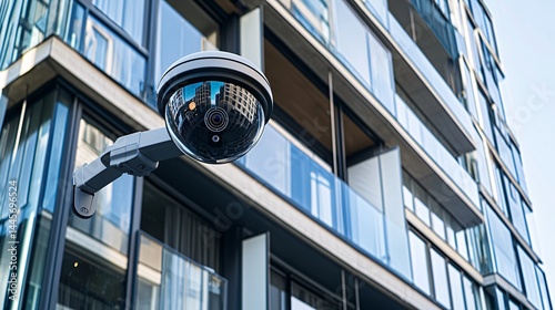 security camera mounted on a building, acting as a capable guardian in the crime triangle. The image highlights surveillance as a deterrent to criminal activity. Crime triangle theory Capable 