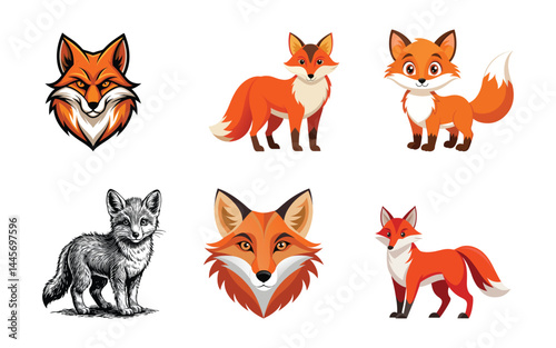 set of red fox icons