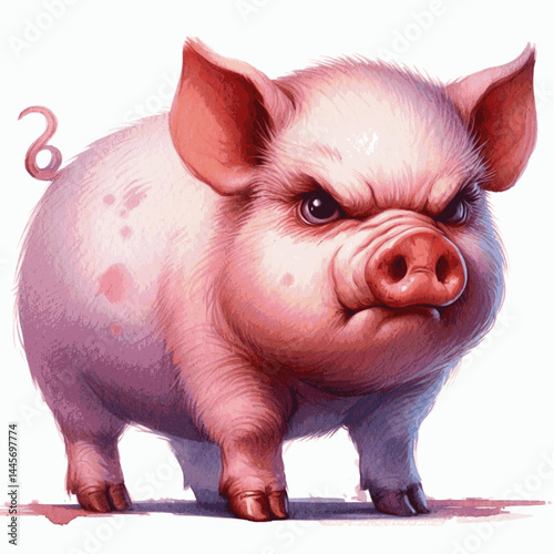 Squelched Fury Flow pig angry isolated watercolor vector illustration svg  