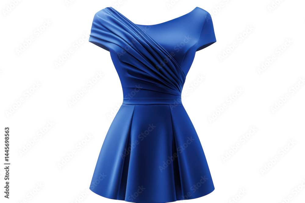 Obraz premium Elegant royal blue satin dress short sleeves draped bodice skater skirt perfect for special