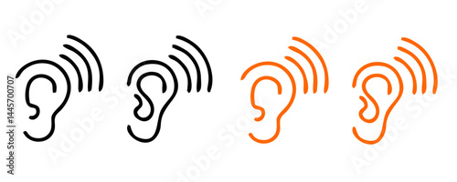 ear thin line icon set on white background, audio, music, flat, minimalistic