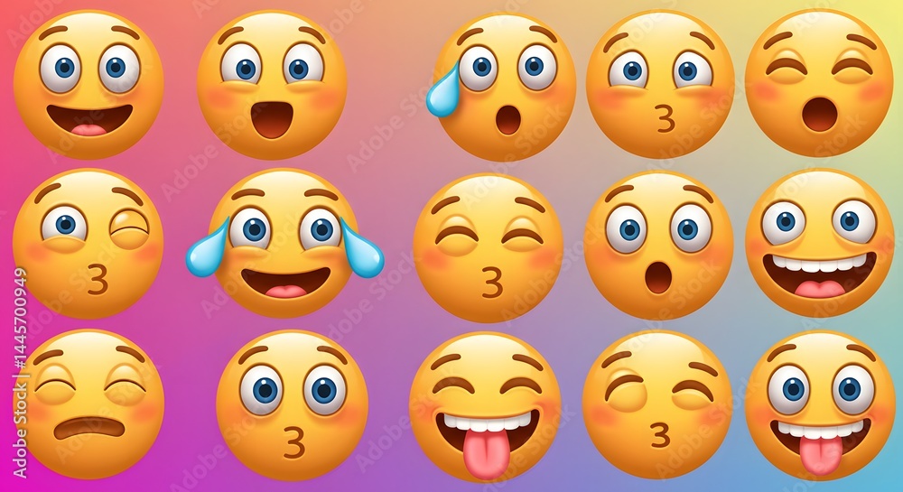 Collection of cheerful and expressive emojis on a vibrant background for digital communication Generative AI Collection of cheerful and expressive emojis on a vibrant background for digital communication Generative AI