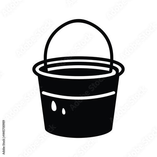 Bucket with a rounded white background. simple black silhouette