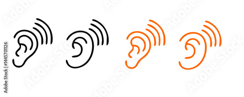 ear thin line icon set on white background, audio, music, flat, minimalistic