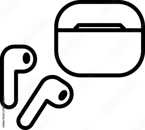 Wireless earbuds with charging case outline icon
