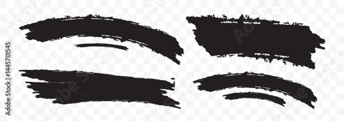 Vector brush strokes collection. Ink splatters, grungy painted lines, waves, circles, triangles artistic design elements. Vector paintbrush set. 