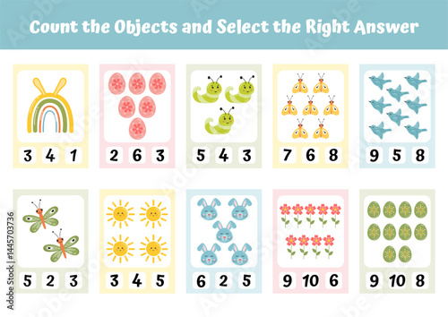 Preschool math, counting to 10. Mathematic activities for kids. Educational games kindergarten. Preschool homeschooling. Learning math pages. Teacher resources. Counting for toddlers. Early education.