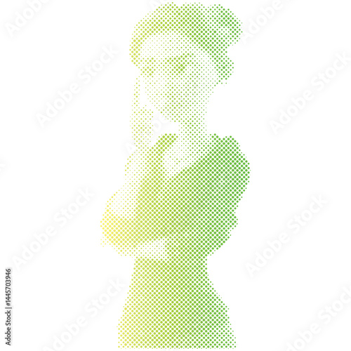 A woman is thinking or imagining an attractive target or discount offer in retro modern halftone cartoon