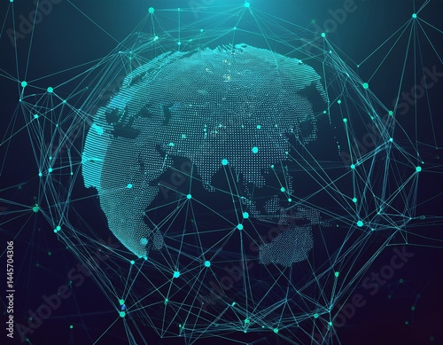 abstract technology background geometric background global network connections with points and lines