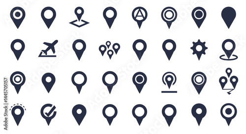 Collection of Various Location Markers with Different Designs