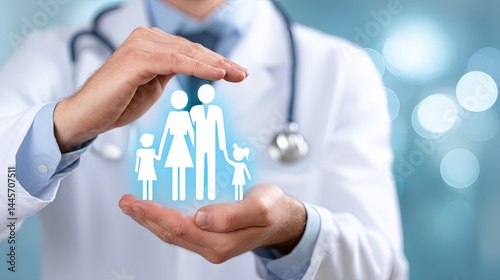 Doctor protecting family healthcare medical insurance health safety wellbeing childrens family doctor protection secure safeguard familycare medical professional familyhealth securefuture childcare