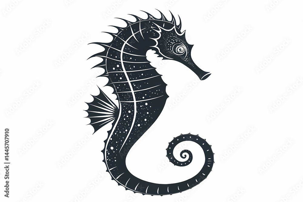 Obraz premium Intricate Seahorse Illustration A Detailed Vector Graphic of a Majestic Sea Creature with Elegant Curving Tail and Spiny Body