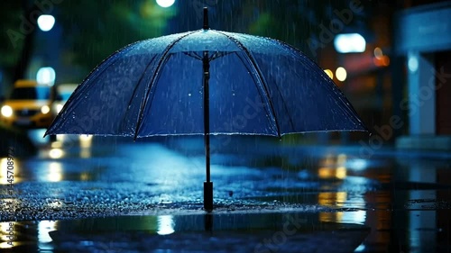 Wallpaper Mural Rainy Night Cityscape: A Lonely Umbrella in the Dark Torontodigital.ca