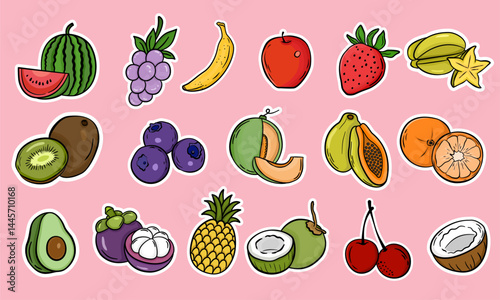 Set of vector fruit hand drawing with white outline ready to use illustration.