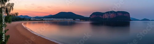 Obraz na płótnie A stunning panoramic view of the beach at sunrise or sunset w salonie