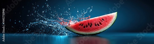 Obraz na płótnie A vibrant slice of watermelon interacting with refreshing water splashes w salonie