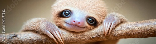 Obraz na płótnie A cute baby sloth with adorable features perched on a branch w salonie