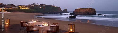 Obraz na płótnie Romantic beachside dining experience set for a special evening occasion w salonie