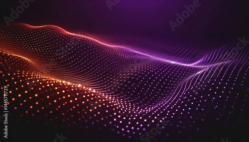Glowing Particle Grid on Purple Background - Abstract Digital Network, Futuristic Tech Flow, and Big Data Visualization