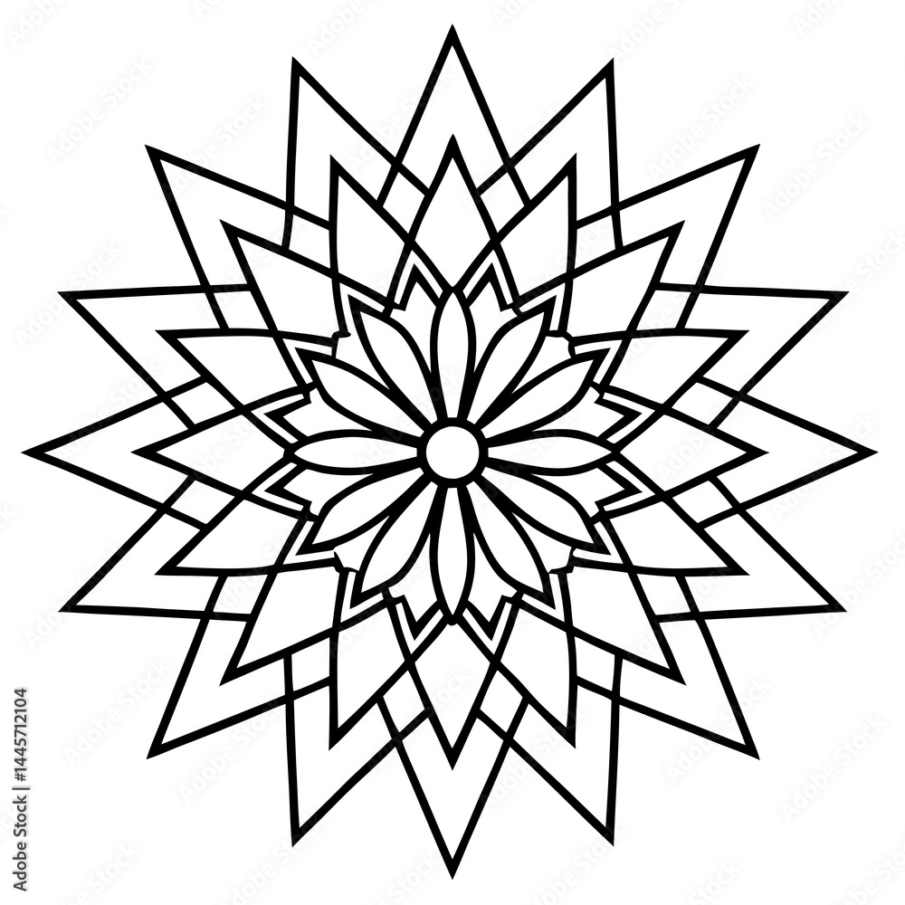 Obraz premium Line Art Mandala Wheel