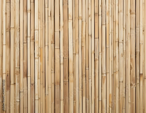 Natural Bamboo Texture Background:  Vertical Wooden Wall of Light Brown and Beige Poles, Ideal for Rustic Designs and Interior Decoration