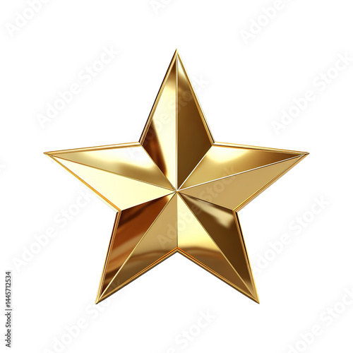 Shiny 3D Golden Star with Metallic Reflection Isolated on Transparent Background,Gold star isolated on transparent background,Gold stars 3d render, gold star png,realistic golden star isolated,Ai