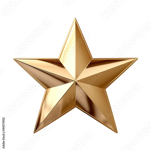 Shiny 3D Golden Star with Metallic Reflection Isolated on Transparent Background,Gold star isolated on transparent background,Gold stars 3d render, gold star png,realistic golden star isolated,Ai