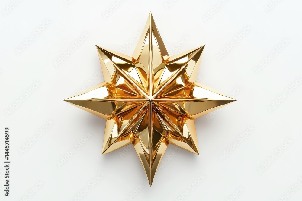 Fototapeta premium Golden star, metallic sheen, 3D render, symmetrical design, beveled edges, gleaming surface, award symbol,