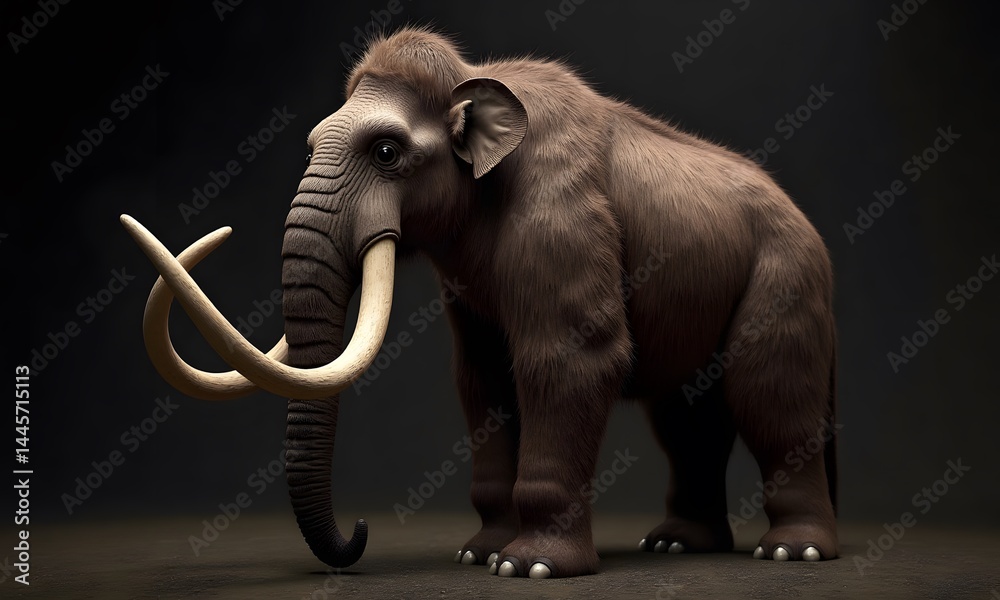 Obraz premium Majestic Woolly Mammoth Standing Solemnly in Prehistoric Darkness