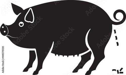  mother Pig silhouette design on white background. Pig logo, pig illustration Pro Vector