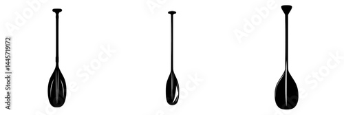 Vector illustration featuring three black and white paddle designs suitable for various water sports activities