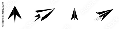 Vector illustration icons of paper airplanes in black and white design for creative projects