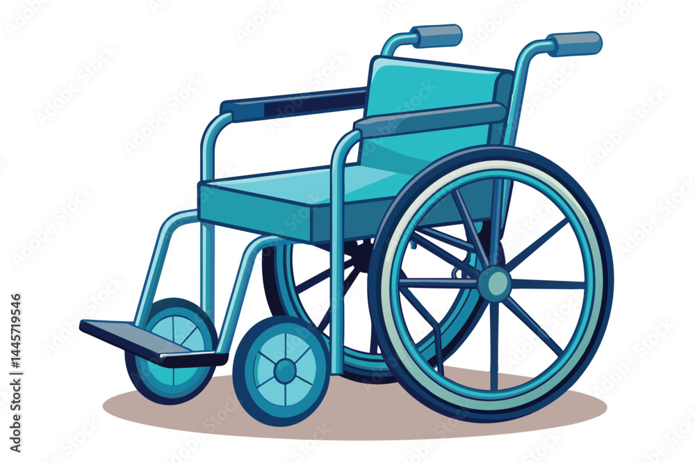 Fototapeta premium The design features a bright blue wheelchair with a sturdy frame and comfortable seating, symbolizing mobility and accessibility for individuals with disabilities.