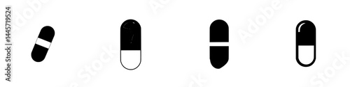 Vector illustration of black and white capsule icons representing medicine and health concepts