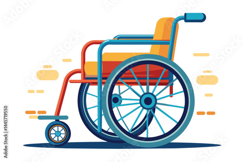 This wheelchair features a modern design with vibrant colors, symbolizing mobility and independence for those who need assistance in various settings.